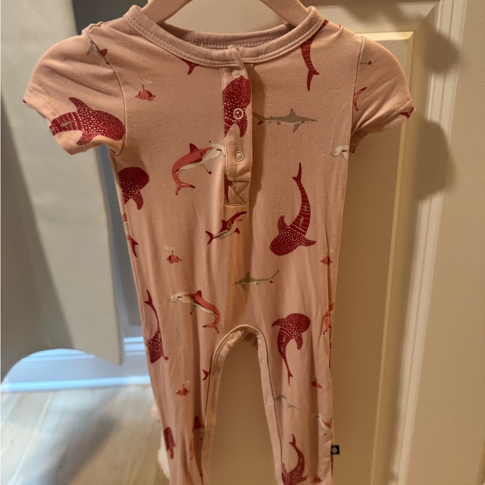 Kyte BABY Pink Short Sleeve One-Piece in blush  Shark Print